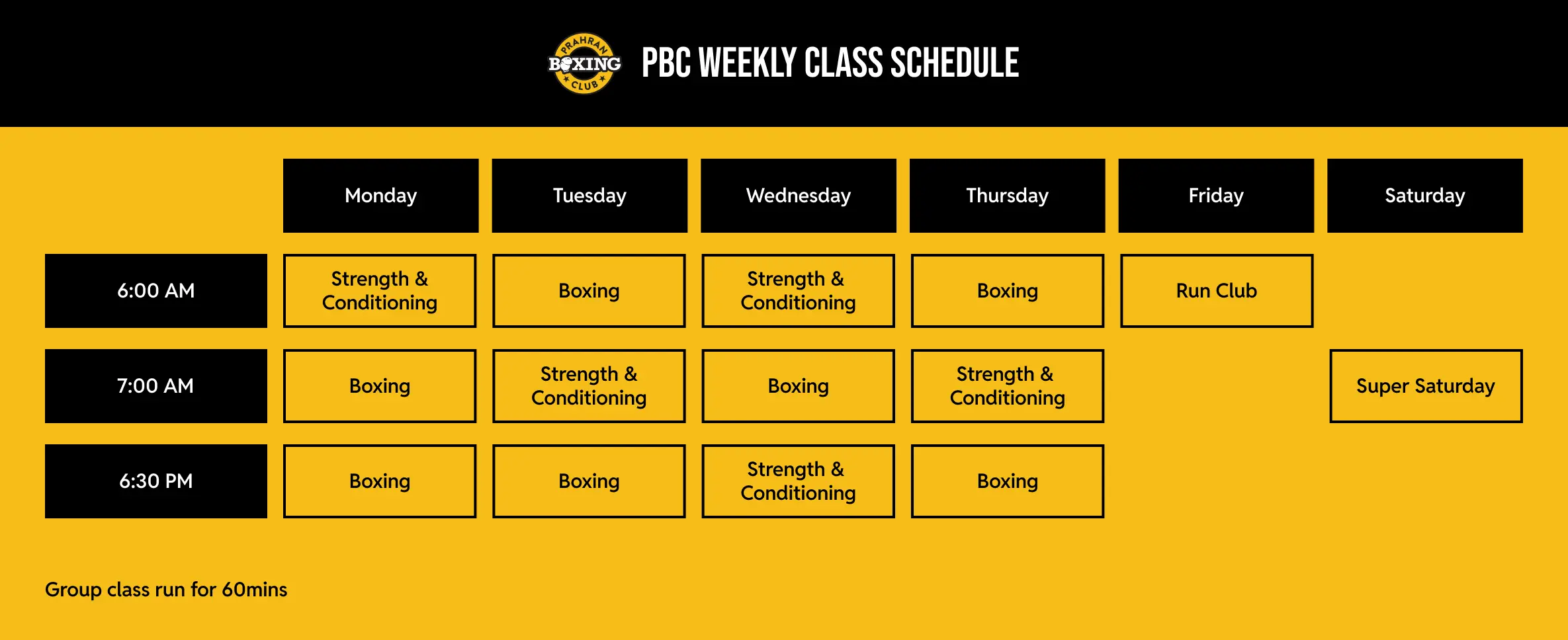 Prahran Boxing Club Schedule
